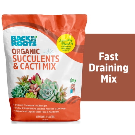 Back to the Roots 100% Organic Succulent &amp;amp; Cacti Mix, Fast-Draining for Healthy Roots (6 Quart)