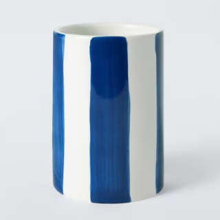 Blue and white striped bathroom tumbler