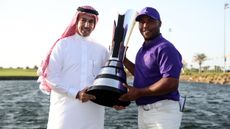 Harold Varner III with the trophy after winning the 2022 Saudi International
