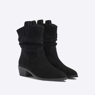 River Island Black Suede Slouch Western Boots