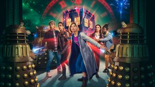 Key art for the 2021 Doctor Who Festive Special, Eve of the Daleks.