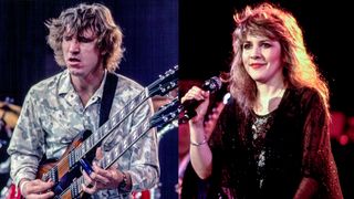 LEFT: Joe Walsh at Glen Helen Regional Park, San Bernadino, California, May 30, 1983. Visible in the background is Joe Vitale, on drums. RIGHT: Stevie Nicks performs onstage during the US Festival, Ontario, California, May 30, 1983. 