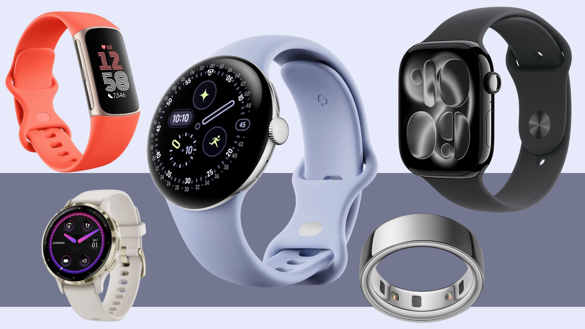 Google Pixel Watch 4 with other fitness tracker deals, including Apple Watch Series 11, Oura Ring 4, Fitbit Charge 6, Garmin Vivoactive 5