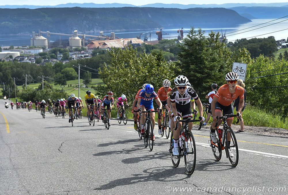 Leah Kirchmann (Team Sunweb) and Sara Bergen (Rally Cycling) on the climb