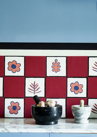 Painted ceramic kitchen tiles
