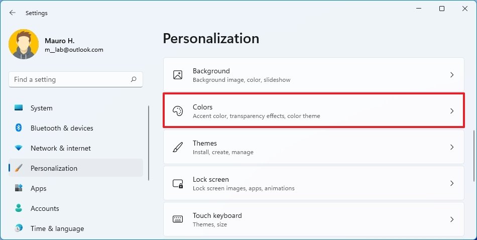 Colors settings page