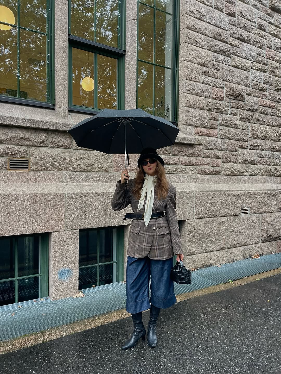 woman wearing knee high fitted boots