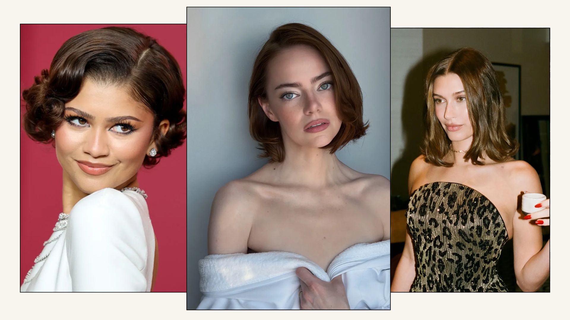 Zendaya, Emma Stone and Hailey Bieber with bob hairstyles