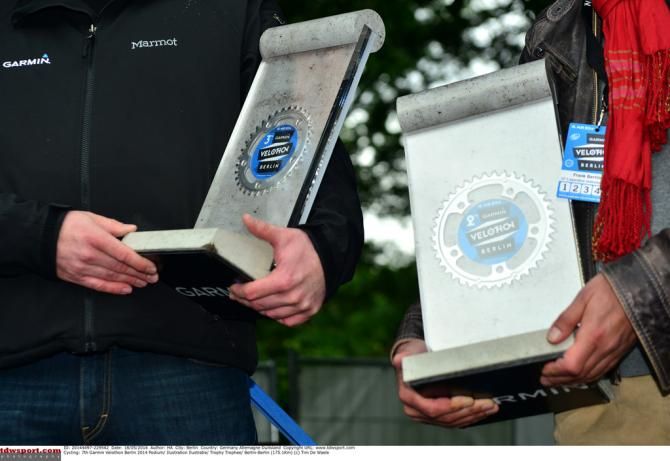 The trophies for the podium