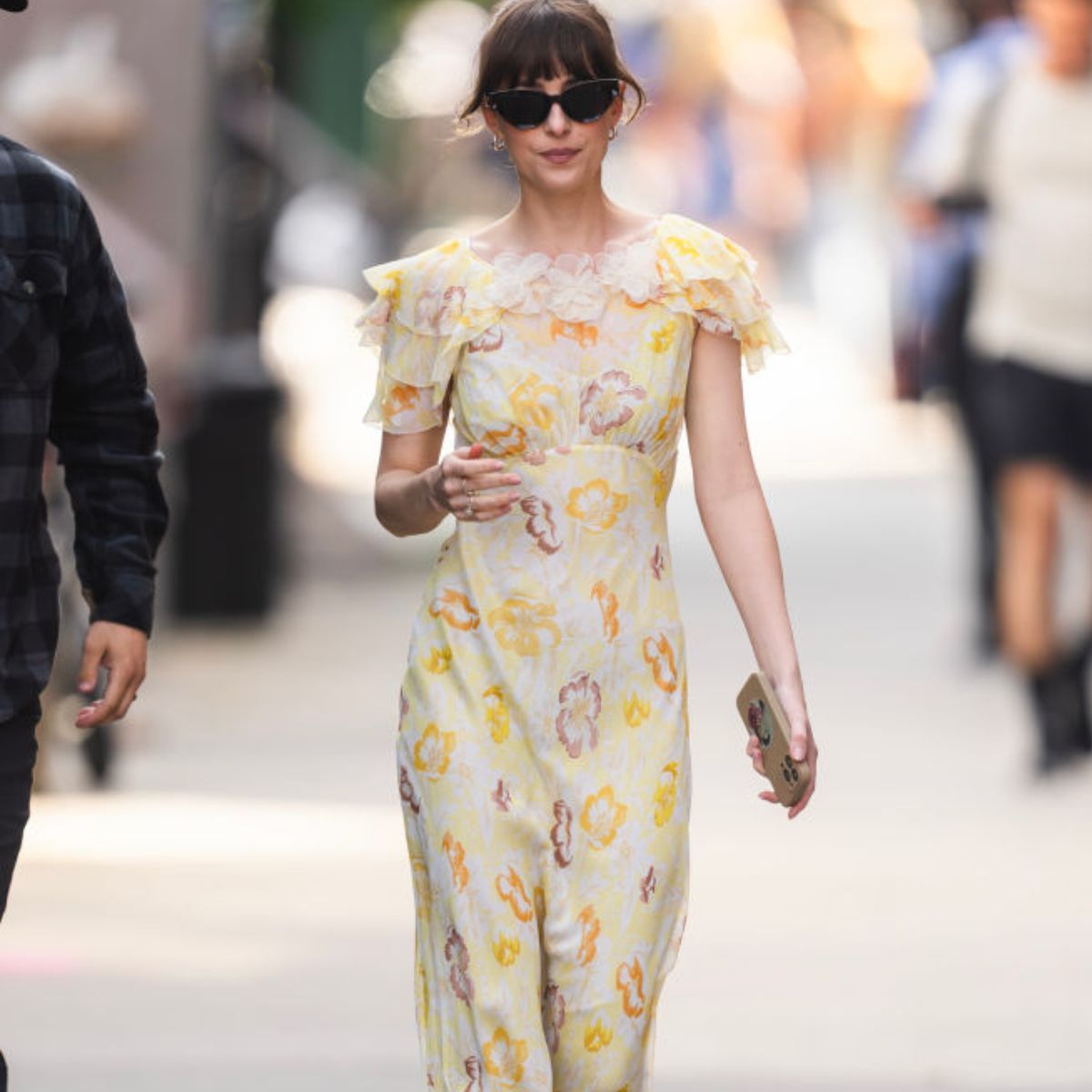 dakota johnson wearing floral dress