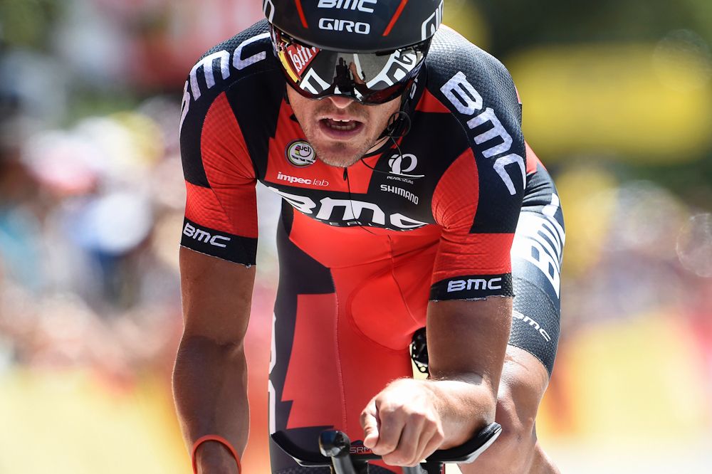 Greg Van Avermaet finishes the stage 13 time trial.