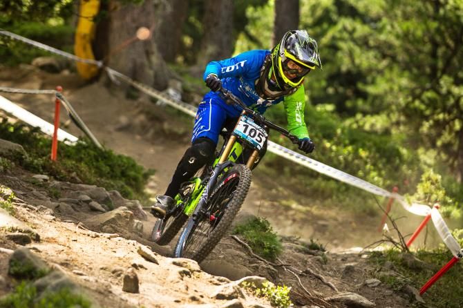Emilie Siegenthaler races in Pila, Italy