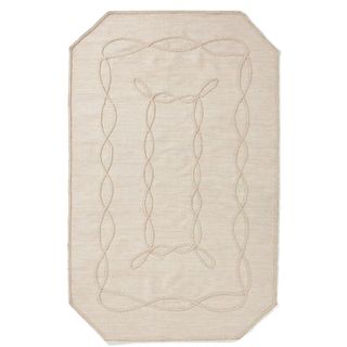 beige threaded octagonal outdoor rug