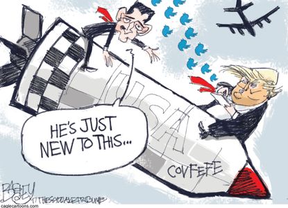 Political cartoon U.S. Trump Paul Ryan covfefe tweets missile