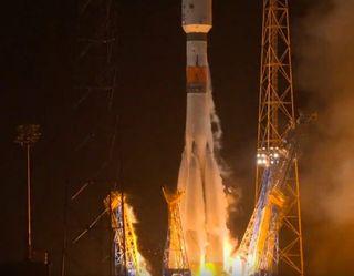 A Soyuz rocket carrying the CHEOPS exoplanet satellite and several other payloads lifts off from French Guiana on Dec. 18, 2019.