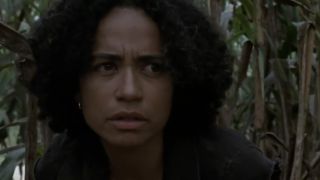 A close up of Lauren Ridloff looking serious in The Walking Dead