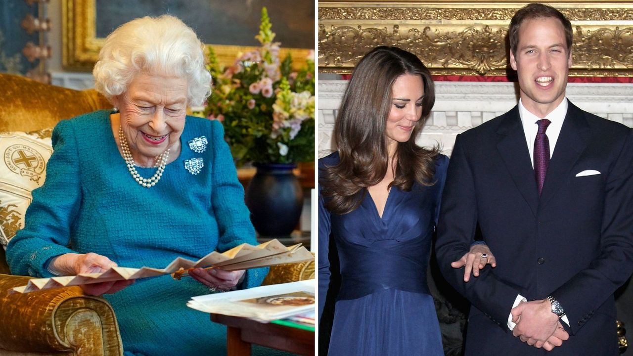 L-Queen Elizabeth II, R-Prince William and Kate Middleton