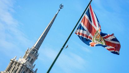 The union jack flying over the British embassy in Moscow