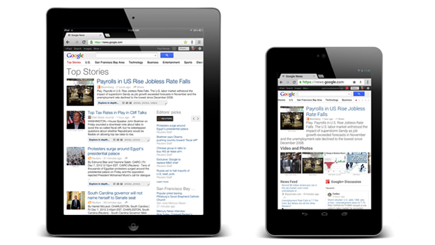 Google News optimised for iPad and Android tablets