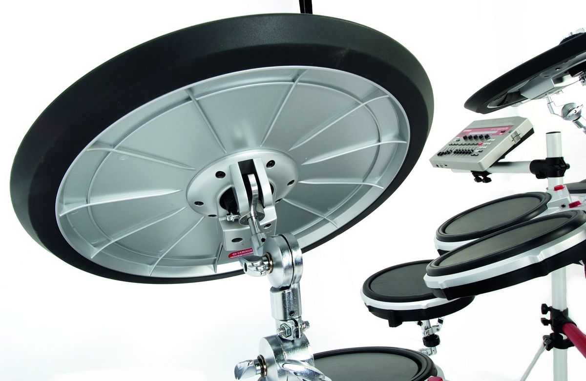The five-pad, three-'cymbal' and hi-hat array looks very proper.