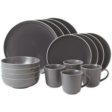 Gordon Ramsay Bread Street 16 Piece Set in grey, with 4 large plates, 4 small plates, 4 bowls and 4 mugs 
