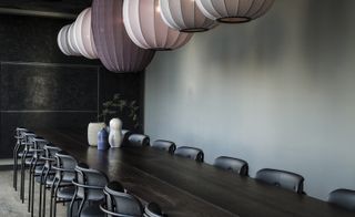 Restaurants dining area with hanging lanterns