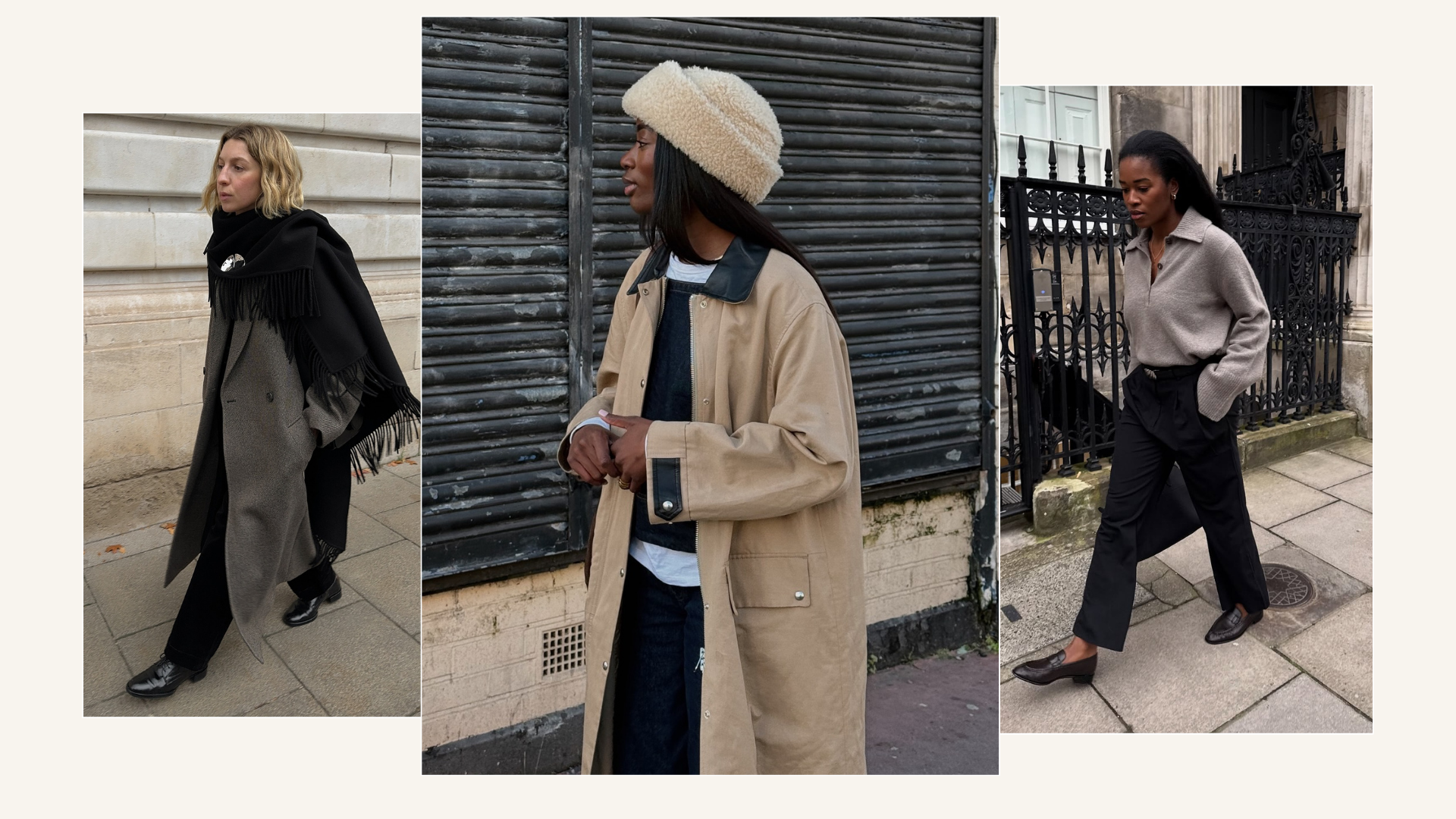 Three outfits for a London winter capsule wardrobe