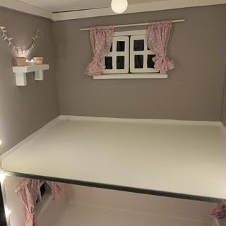 dolls house room with windows and curtains