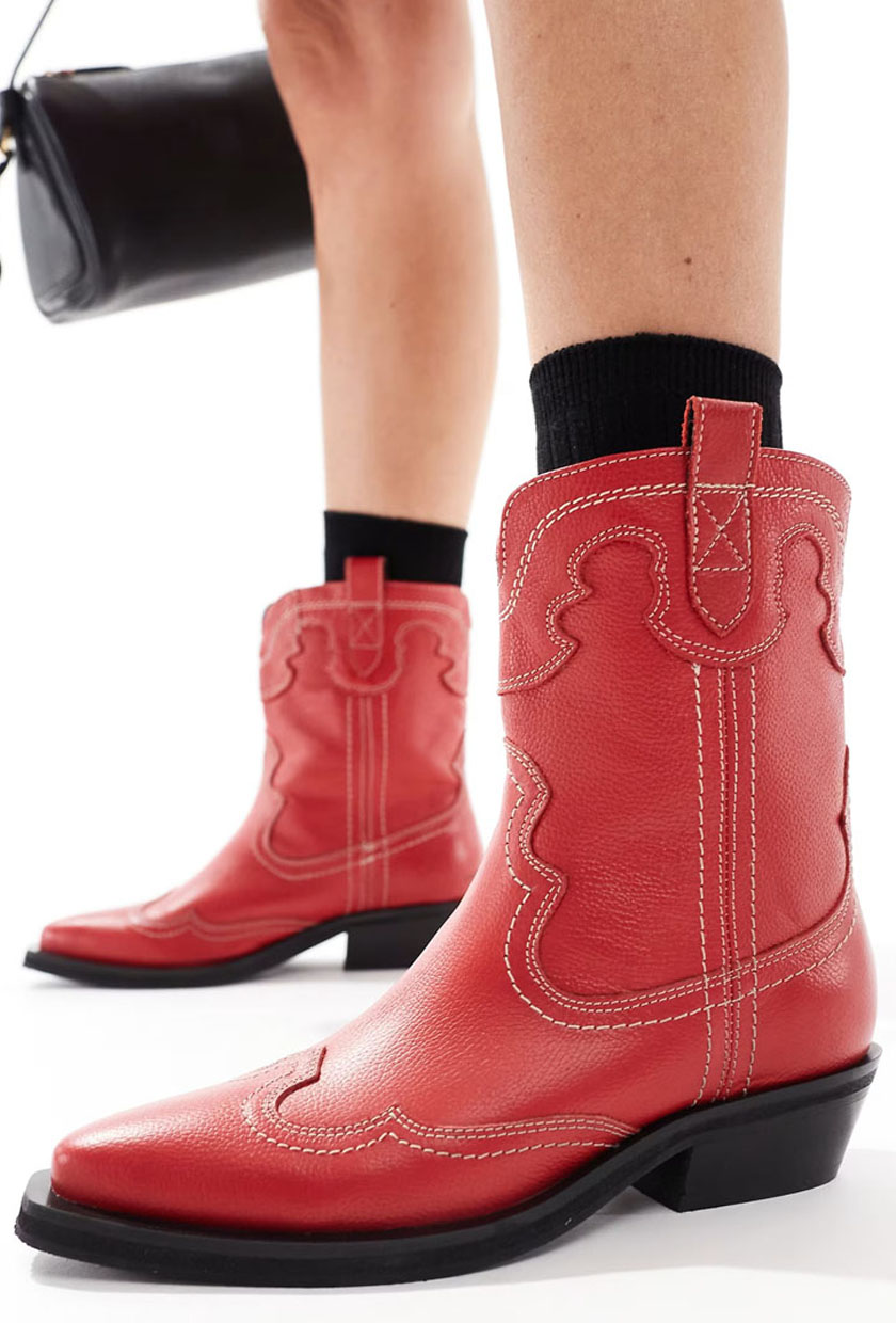 Off the Hook Portobello Johnny Red High Ankle Cowboy Leather Boots in Red
