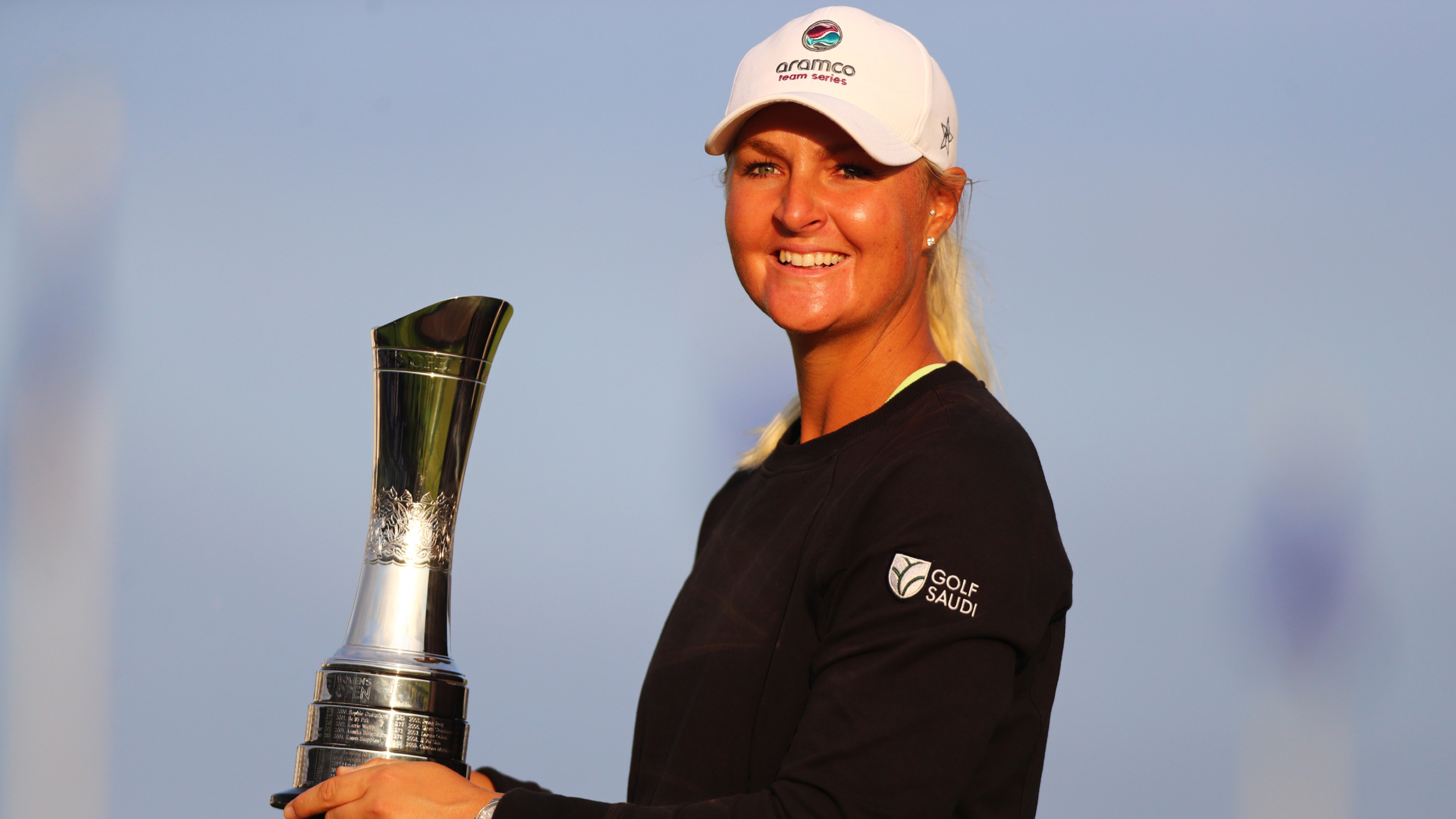 Anna Nordqvist holds the AIG Women's Open trophy