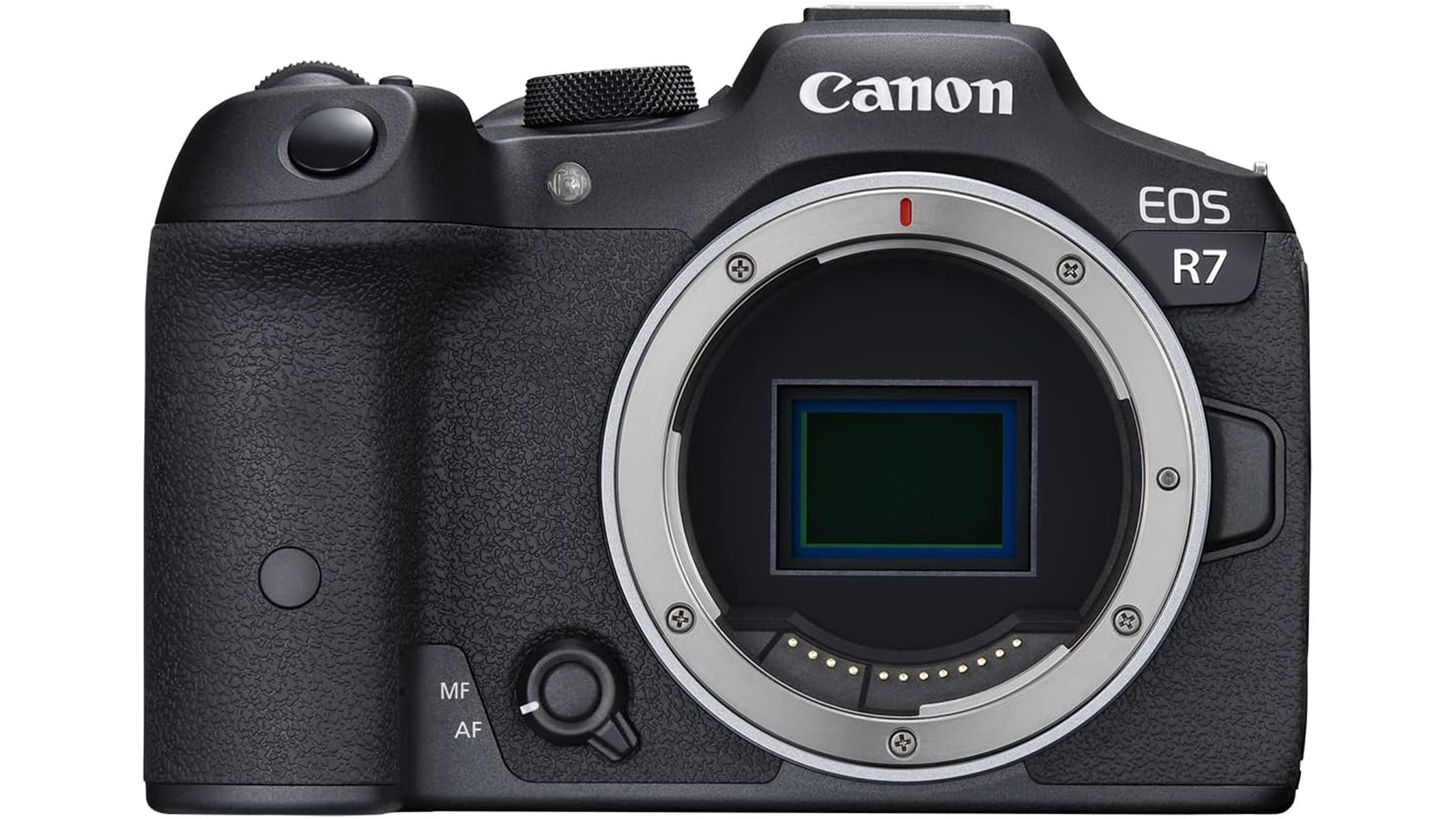 A Canon EOS R7, without lens.