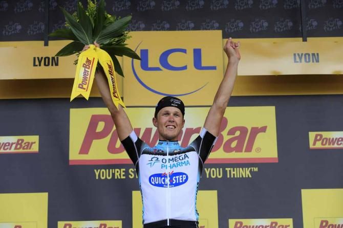 Matteo Trentin (Omega Pharma-Quick Step) on the podium