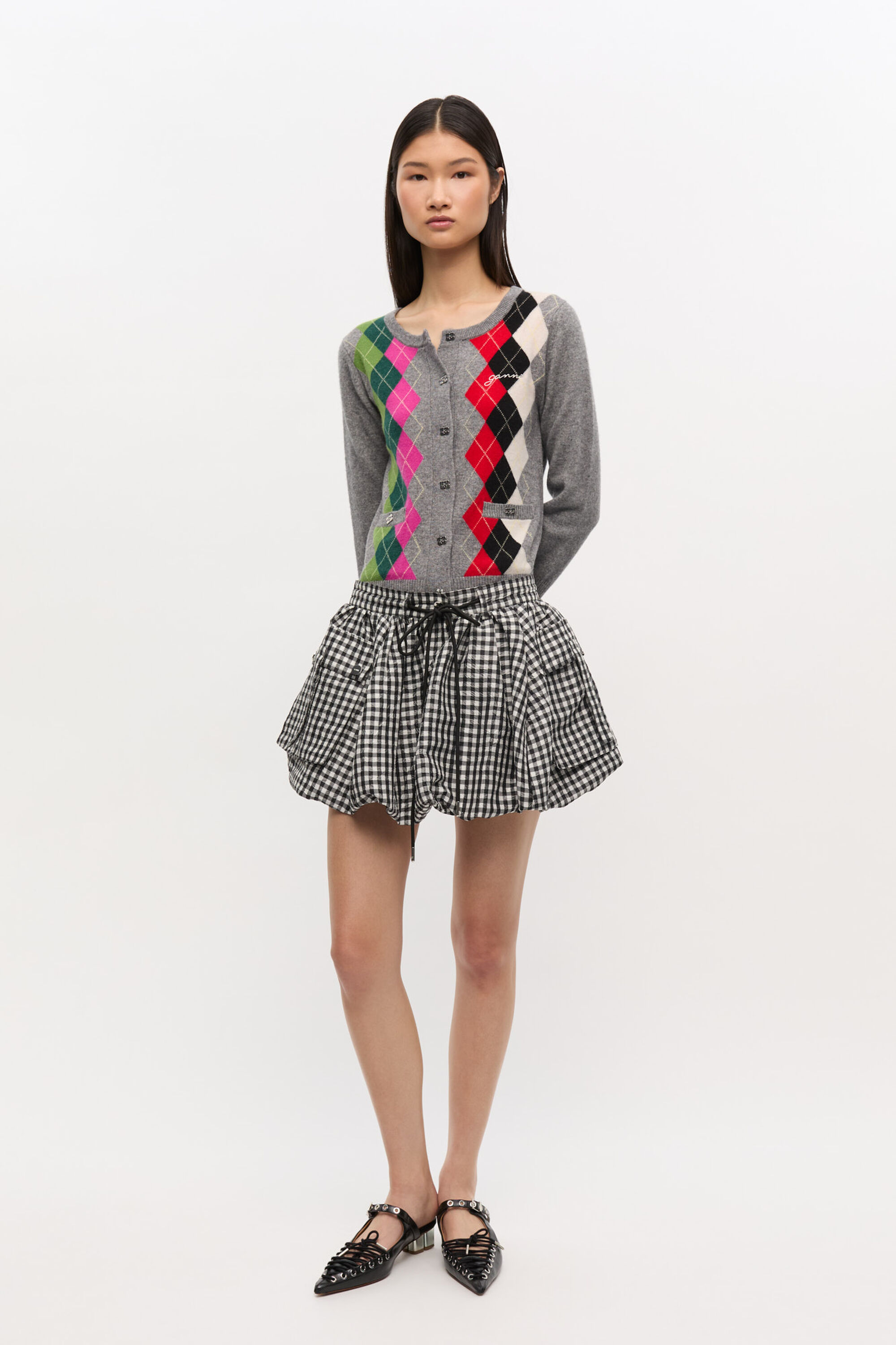 Crinkled Check Mini Bubble Skirt