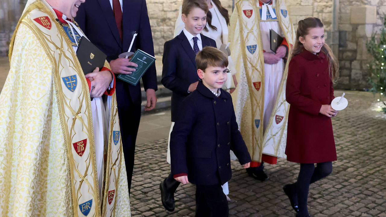 Catherine, Princess of Wales, Prince Louis of Wales, Princess Charlotte of Wales, Prince William, Prince of Wales and Prince George of Wales process out of The &quot;Together At Christmas&quot; Carol Service