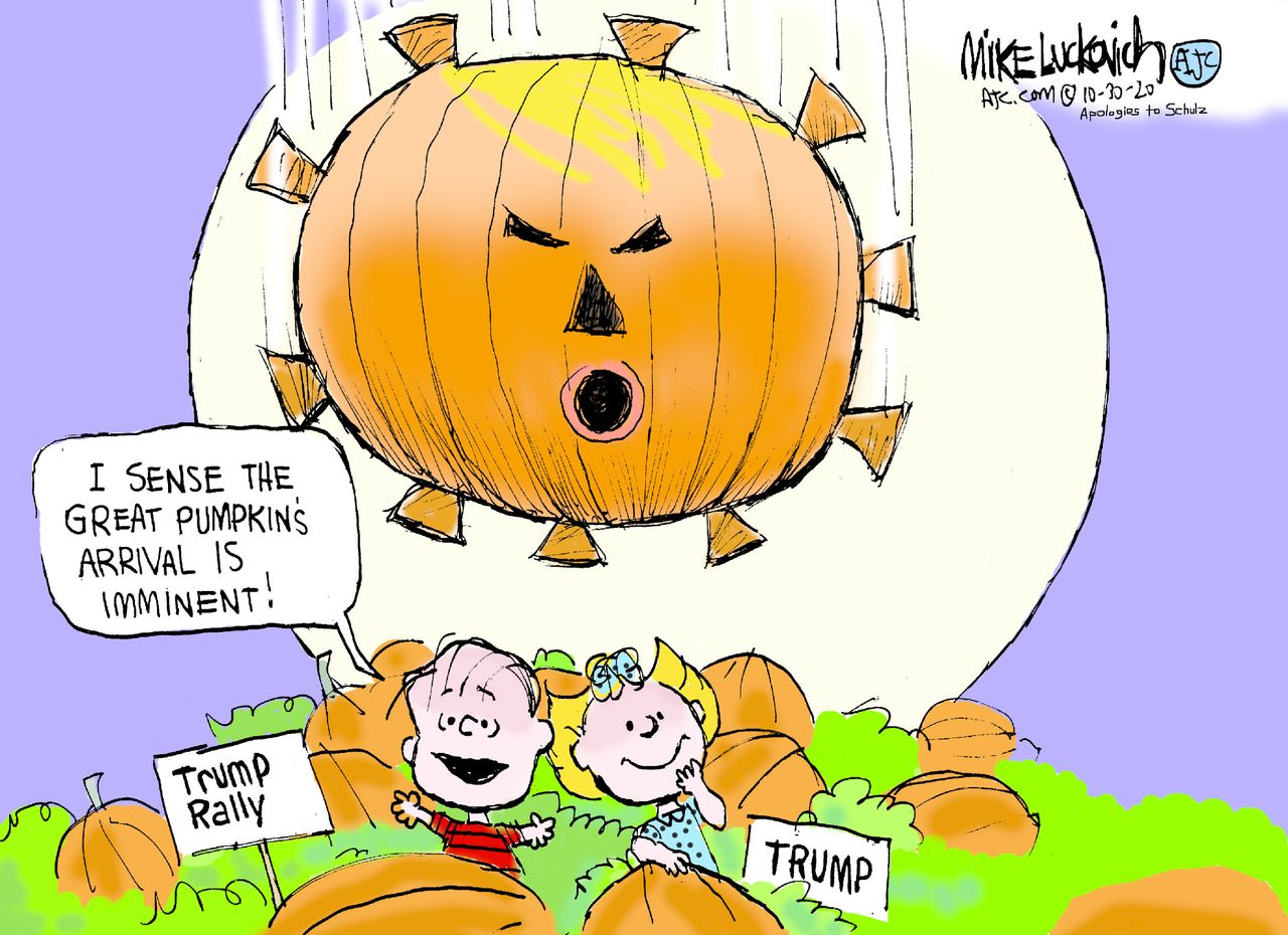 Political Cartoon U.S. Trump Peanuts rally Great Pumpkin