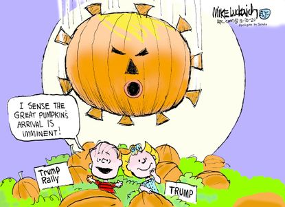 Political Cartoon U.S. Trump Peanuts rally Great Pumpkin