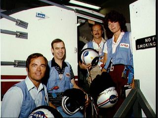 Members of the STS-7 crew are pictured during a training session.