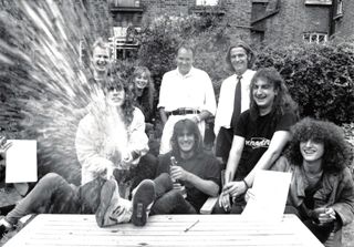 Farrow with Slammer as they sign to Island Music in 1989.