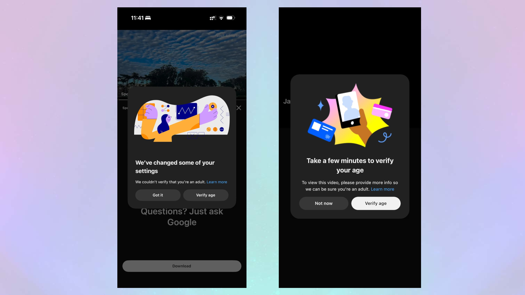 Youtube account verification screens
