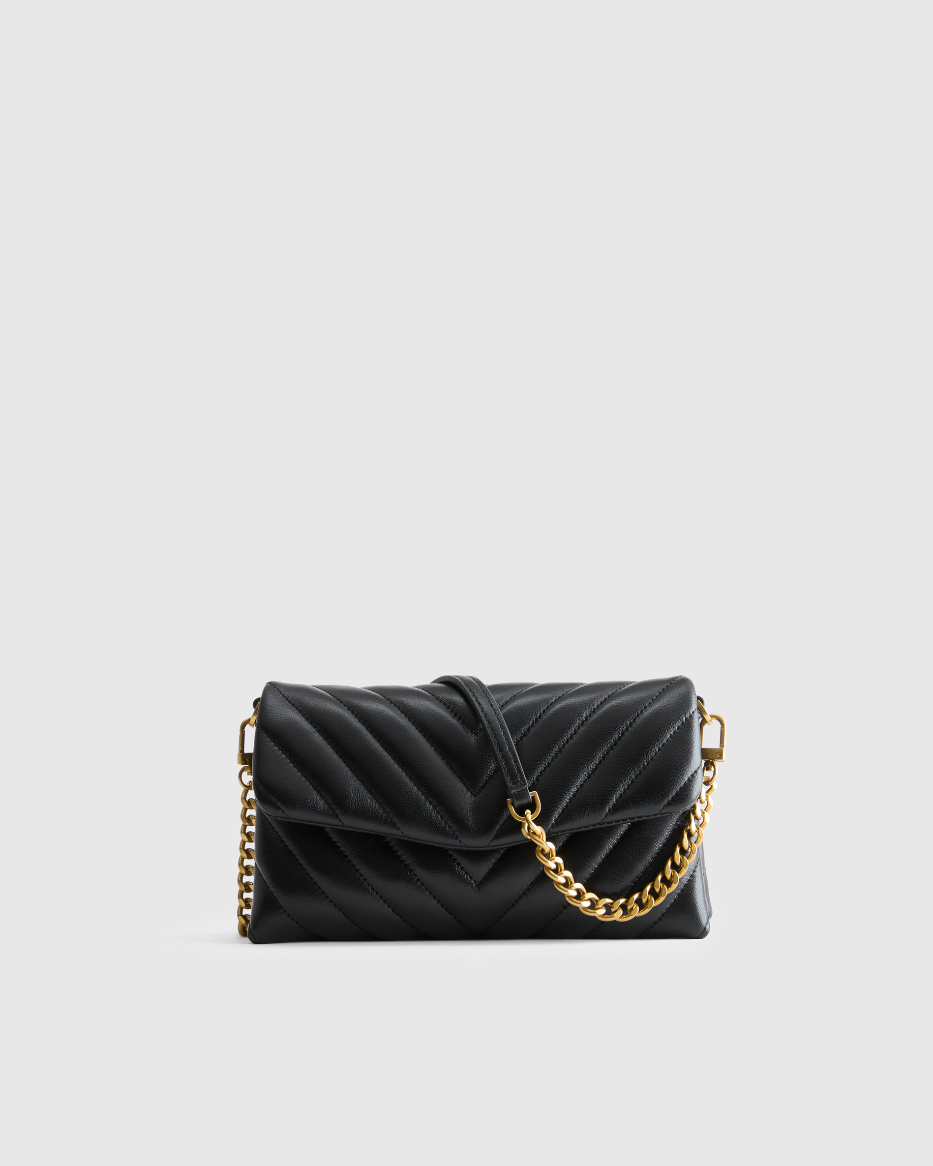 Italian Leather Quilted Wallet Crossbody in Black/gold