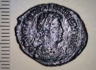 One of the coins found in the hoard was minted in the city of Antioch sometime between A.D. 378-383 at a time when Valentinian II was emperor of the Roman Empire.