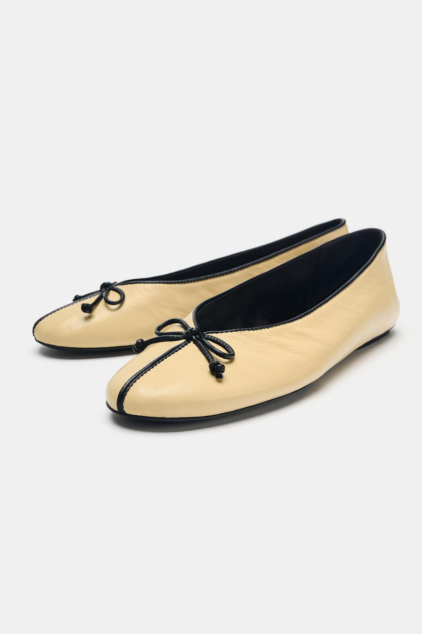 ZARA, Leather Bow Ballet Flats