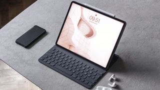 A product show of one of the best iPad Pro keyboards on a desk 