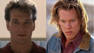 Patrick Swayze looking on in Ghost/ Kevin Bacon looking scared in Tremors