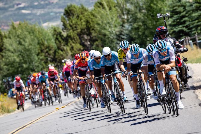 Israel Cycling Academy work to bring back the break before the final climb on stage 6 of the 2019 Tour of Utah