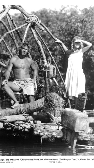 Actor Harrison Ford as Allie Fox and actress Helen Mirren as Mother Fox on the set of Warner Bros. movie "The Mosquito Coast" in 1986.