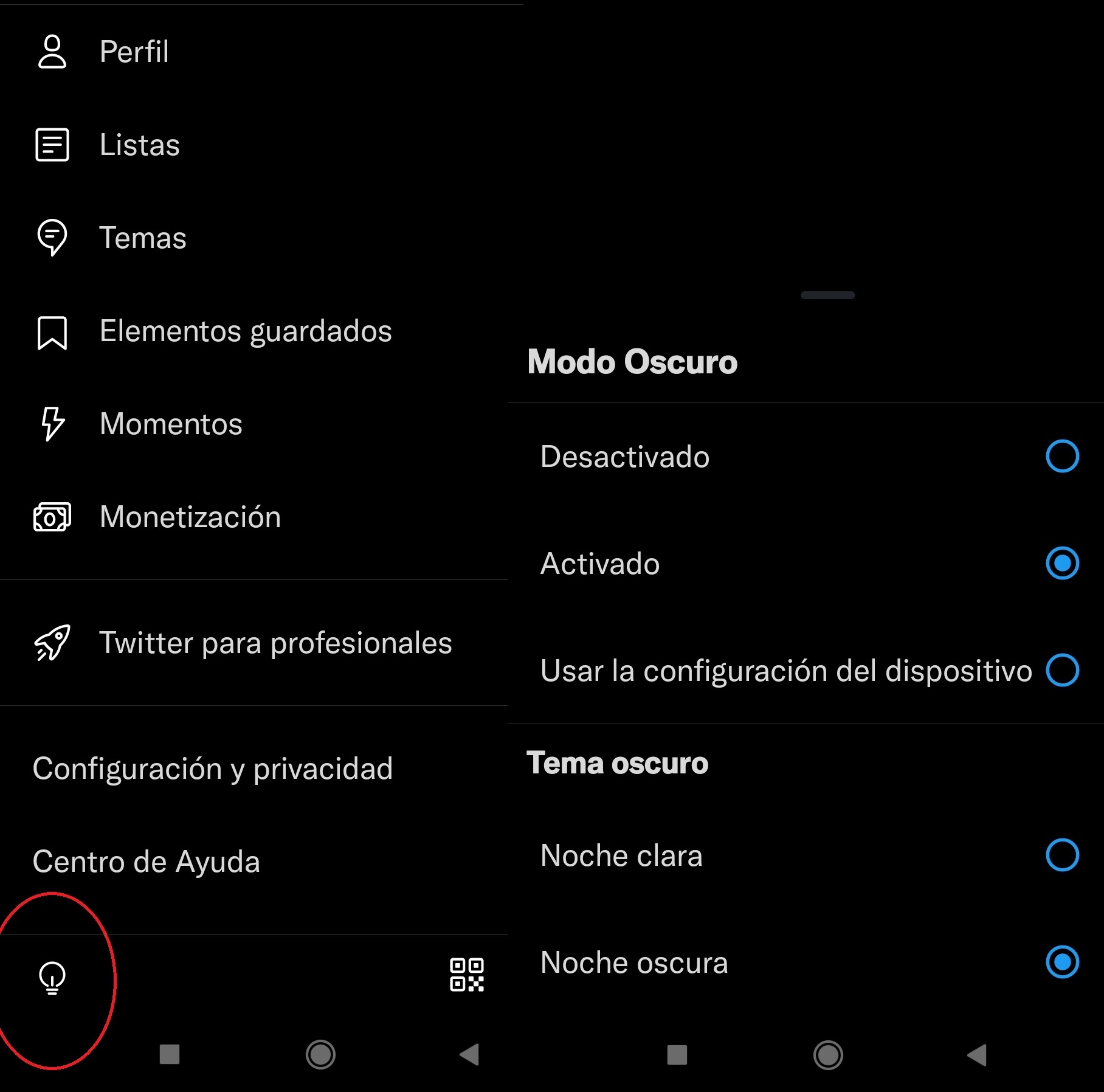 Modo oscuro de Twitter