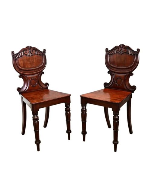 Pair of English Regency Mahogany Hall Chairs
