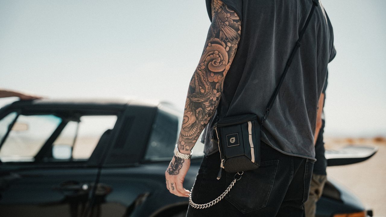 The PolarPro RoadRunner Sling being worn
