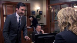 Jon Hamm as Ed thanking Amy Poehler as Leslie Knope in Parks and Recreation